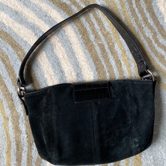 Vintage Lauren Ralph Lauren Suede Crocodile Leather Black Mini Purse Y2K - Picture 4 of 6